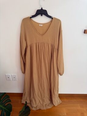 The Simple Folk Relaxed V-Neck Long Sleeve Dress in Camel